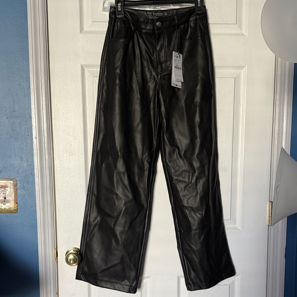 Stradivarius Black Leather Look Trousers - petite size 4
